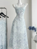 Nukty Elegant Floral Fairy Dress Women Casual Sweet Y2k Clothing Sexy Strap Dress Even Party One Piece Dress Korean Chic Sleeveless