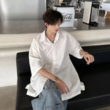 Nukty Streetwear Men's Glitter Shirts Summer Short Sleeve Oversized Chic All-match Shirt Men Women Korean Daily Loose Tops Black/White