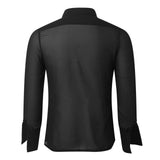 Nukty Men's Clothing Mesh See Through Mesh Sexy Long Sleeve Shirt Solid Color Button-down Vintage Streetwear Retro Party Tops S-XL