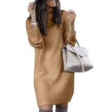 Nukty comfy outfits winter Knee-length Dress Women Loose Dress Long Sleeve Autumn Turtleneck Warm Knitted Sweater Knee-length Dress