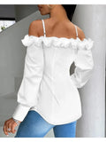 Nukty Sexy Ruffle Design Blouses & Shirt for Women Tops Summer Casual Buttoned Off Shoulder Top Elegant Woman Clothing Trend 2024