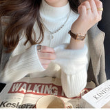 Nukty Women Velvet Thicken Warm Sweaters Semi Turtleneck Knit Thermal Pullovers Solid Ribbed Sweater Women 2024 Fall and Winter