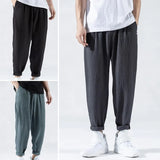 Nukty Japanese Loose Men's Cotton Linen Pants Male Summer New Breathable Solid Color Linen Trousers Fitness Streetwear Plus Size M-3XL