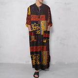 Nukty Men's Muslim Long Sleeve Cotton Striped Robes Islamic Arabian Kaftan Suit Middle East Dubai Abaya Retro Spring Clothing 2025 New