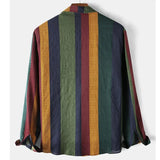 Nukty Spring and Autumn Men's Street Colorful Vertical Stripes Loose Relaxed Polo Collar Single Breasted Long Sleeve Shirt New