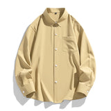 Nukty 6 Colors Men's Baggy Long Sleeve Shirt Fashion Korean Lapel Coat Tops Youth Casual Classic Simple Male Clothes Trendy Brand