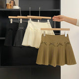 Nukty Preppy Style Mini Skirt Women High Waist A-line Bow Female Pleated Skirts with Shorts Korean Fashion Autumn Skirts