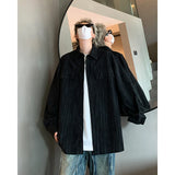 Nukty Corduroy Printed Work Shirts Men's Single Breasted Casual Jacket Coats Men Korean Fashion Cityboy Long-sleeve Simple Shirt