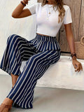 Nukty Striped Wide-Leg Pants Women loose Casual Pants Spring and Summer New High Waist straight-leg loose Pants Trousers
