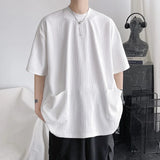 Nukty High Quality Men Trend Pockets T Shirts Summer Mens Short Sleeve Fashions Male Solid Simple Daily Tees Harajuku T-Shirt