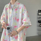 Nukty Summer Butterfly Tassel Splice Shirt Men Loose Casual Floral Short Sleeve Shirts Women Oversize Streetwear Boy Girl Blouses