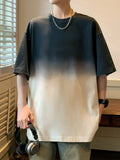 Gradient Color Summer Oversized T-shirt Men Korean Fashion 240gsm Heavy Cotton Tee Y2K Tops Short Sleeve Loose Tshirt