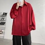 Nukty Korean Fashion Ice Silk Shirts for Men Spring Summer Solid Color Long Sleeve Casual Loose Comfortable Button Up Shirt 5XL-M