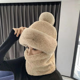 Nukty Winter Scarf Set Hooded for Women Plush Neck Warm Russia Outdoor Ski Windproof Hat Thick Plush Fluffy Beanies