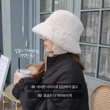 Nukty Korean New Ear Protection Bucket Hats for Women Autumn and Winter Travel Versatile Warm Retro Solid Color Plush Men's Caps