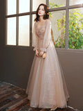 Nukty DRESS TO IMPRESS French Style Square Collar Long Sleeve Long Evening Dress Beading Sequined Prom Dresses Lace Up Tulle Wedding Party Gowns