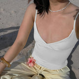 Nukty Sexy Low Neck Crop Top y2k Aesthetic Sleeveless White Tank Tops Women Basic Casual Solid Tee Vintage Sexy Camisole Summer