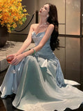 Nukty Fashion Spaghetti Strap Elegant Ruffles Women's Long Dresses Sleeveless Princess Party Dress Summer Slim Waist Casual Vestidos