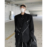 Nukty Oversized Black Blazer Men High-end Fashion Leisure Suit Jackets Multi-zippers Male Streetwear Casual Korean All-match Suit