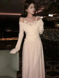 Nukty Korean Elegant Knitted Women's 3 Pieces Set V-Neck Long Sleeves Pullover Top + Spaghetti Strap Vest + Loose A-Line Skirt Suits