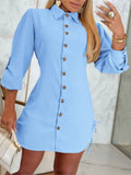 Nukty Elegant Women's White Black Casual Shirt Dress Spring Autumn Turn-down Collar Button Long Sleeved Drawstring Slim Shirts Dresses