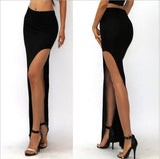 Nukty Fashion Split Skirts Women Sexy Long Sexy Skirts Open Side Split Skirt Long High Waist High Slit Maxi Skirt Black
