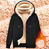 Nukty Trendy Sweatshirt Coat Front Pockets Warm Zipper Lamb Wool Jacket  Men and Woman Winter Pure Color Plush Lined Cardigan Hoodie