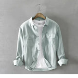 Nukty Spring and Autumn New Men Men's White Long Sleeve Shirt Pure Cotton Retro Style Button Up Pocket Male White Clothes Top