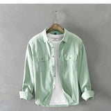 Nukty Spring and Autumn New Men Men's White Long Sleeve Shirt Pure Cotton Retro Style Button Up Pocket Male White Clothes Top