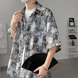 Nukty Men Ice Silk Smooth Shirt Spring Summer Thin Luxury Loose Korean Casual Shirt Beach Trendy Floral Draping Shirts Plus Size 5XL-M