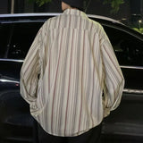 Nukty Striped Loose Causal Long Sleeve Shirts Man Button Handsome Turn-down Collar Spring Autumn Office Men's Clothing Green