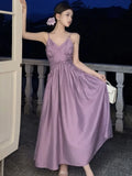 Nukty Vintage Purple Womens Dresses Elegant Spaghetti Strap V-neck Evening Party Long Dress Summer Slim Waist Vestidos Female Clothing