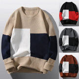 Nukty Men's Sweater Korean Fashion Color Block O Neck Pullover Sweaters Oversize Bottom Knitting Blouse Knitted свитер мужской