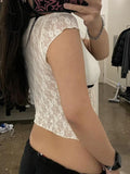 Nukty White Lace T Shirt Women Summer Sexy Bodycon Y2k Crop Tops Streetwear Grunge Aesthetic Korean Fashion See Through