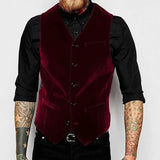 Nukty Burgundy Velvet Vest for Men Suit V Neck Single Breasted 1 Piece Casual Male Waistcoat New Fashion Coat