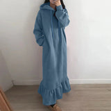 Nukty New Fashion Hooded Sweatshirts Dress Women Casual Solid Long Sleeve Maxi Dresses Winter Clothes Vestidos Warm Robe Femme