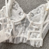 Nukty French Chic Sexy Woman Sleeveless Skinny Backless Female Corset Camis Lace Sheer Spaghetti Strap Hotsweet Tank Tops