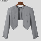 Nukty Men Blazer Solid Color Open Stitch Long Sleeve Irregular Thin Suits Men Streetwear Fashion Casual Crop Coats S-5XL