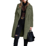 Nukty Flannel Plaid Trench Coats for Women Casual Fuzzy Blend Solid Color Long Shirt Cardigan Jacket Down Wool Coat Fashion