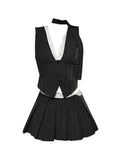 Nukty Women Old Money 2000s Aesthetic Cutecore Y2k Korean Fashion Outfits 2 Piece Set Striped Lace Vest  + Hot Mini Pleated Skirts