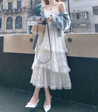 Nukty  Summer Befree Long Vintage Casual Ruffles Elegant Maxi Strap Camis Silky Beach Lace Elegant Party Dress Vestidos Sexy Women