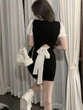 Nukty Dresses Women Fake Two Pieces Slim Patchwork Sexy Fashion Streetwear Summer Holiday Cute Turn-down Collar Charming Daily Popular
