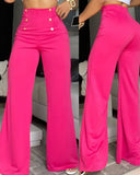 Nukty Elegant High Waist Wide Leg Bootcut Pants Summer European & American Fashion Simple Women's Flared Trousers
