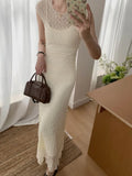Nukty France Gentle Elegant Mesh Dress For Woman Spring Summer Lace Patchwork Two Pieces Sets Sling Dresses Causal Office Lady New