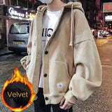 Nukty Autumn Korean Sweatshirts for Men Casual Zip Up Hoodies Loose Coat Street Thick Warm Fashion Hip Hop Cardigans Hooded Jacket
