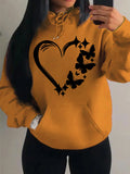 Nukty Combination Of Love And Butterfly  Pattern Hoody Women Hip Hop Street Hoodies Trendy Pocket Clothes Vintage Multicolor Hoodie