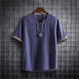 Nukty japan fashion street Summer Men Cotton Linen Tshirts Solid Color Korean Fashion Men Short Sleeve Short Sleeve Tshirt Mens Clothing Plus Size 5Xl