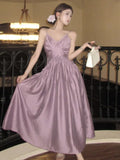 Nukty Vintage Purple Womens Dresses Elegant Spaghetti Strap V-neck Evening Party Long Dress Summer Slim Waist Vestidos Female Clothing