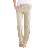 Nukty Spring/Summer Women's New European and American Solid Cotton Hemp Drawstring Loose Relaxed Wide Leg Pants