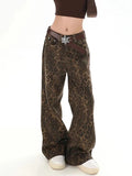 Nukty Tan Leopard Jeans Women Denim Pants Female Oversize Wide Leg Trousers Streetwear Hip Hop Vintage Clothes Loose Casual